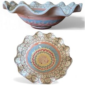 Vintage Mackenzie Childs Stoke Gabriel Round Fluted Edge Bowl Retired 14”